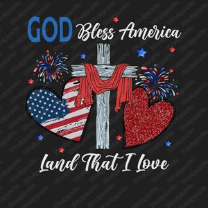 Jesus 4th Of July PNG, 4th Of July PNG, Independence Day png, God Bless America Christian Heart Cross Jesus 4th Of July