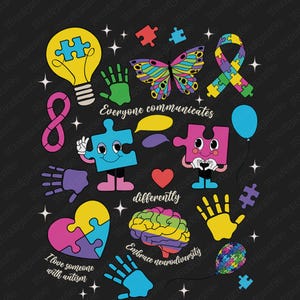 Celebrate Neurodiversity PNG, Autism Png, Autism Awareness Png, Autism Ribbon, Autism puzzle Png, Everyone Communicates Differently