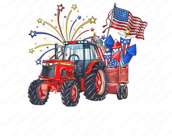 Tractor 4th Of July Fireworks PNG, Farm Independence Day (Digital Download)