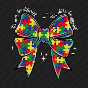 Autism Awareness Puzzle Ribbon Bow PNG: It&#39;s OK to Be Different (Digital Download)
