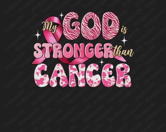 Sensibilisation au cancer du sein Jésus PNG : Mon Dieu est plus fort que le cancer (téléchargement numérique)