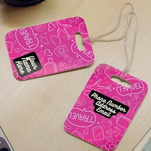 Hot Pink Luggage Tag, Personalized Luggage Tag, Personalized Bag Tag, Customizable Luggage Tag For Girls, Personalized Luggage Tag For Women
