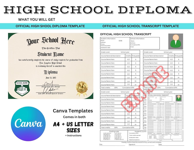Transcript Border Homeschool Diploma & Transcript Template Bundle | Vintage High School ...