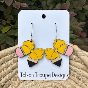 Pencil Bow Earrings, Teacher Jewelry, Back to School Gift, Cute Teacher Accessory