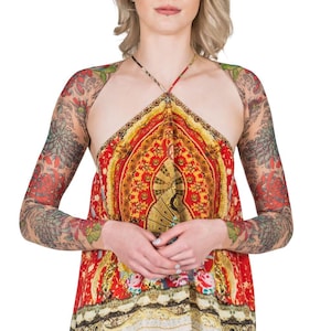 Wild Rose Mums Flower Tattoo Shrug - Connected Tattoo Sleeves and Back, Tan