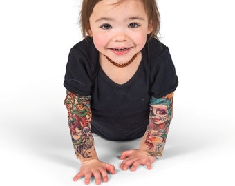 Camiseta con tatuaje de girasol y calaveras de azúcar para bebé niña (body con mangas tatuadas)