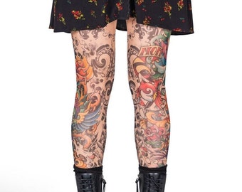 Wild Rose Ladies BLACK SALVATION Tattoo Leggings - Mom Dad Save Tatts on Black Water