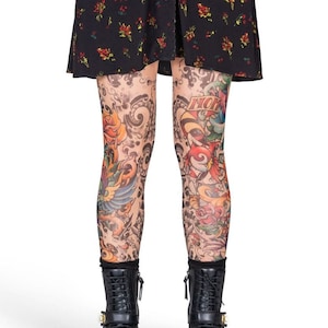 Transparent Mesh Invisible Tattoo Effect Leggings With Unicornkitties  Allaround Print 