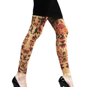 Wild Rose Ladies VINTAGE YELLOW ROSE Cowgirl Southwest Tattoo Leggings, Tan