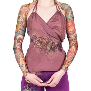 Wild Rose Ladies Sugar Skulls Day of the Dead Tattoo Shrug (Connected Tattoo Sleeves and Back), Tan