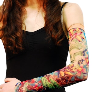Wild Rose Unisex GEBET Lotus Zen Koi Single Tattoo Mesh Sleeve, Hellbraun