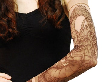 Wild Rose Unisex GRIM REAPER Dragons Mother Mary Single Tattoo Mesh Sleeve, Tan