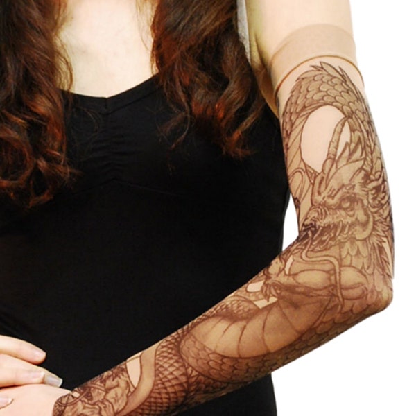 Wild Rose Unisex GRIM REAPER Dragons Mother Mary Single Tattoo Mesh Sleeve, Tan