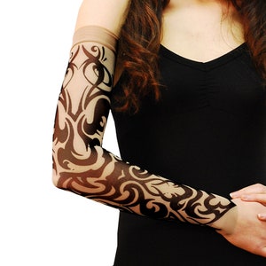 Wild Rose Unisex TRIBAL Single Tattoo Mesh Sleeve, Tan