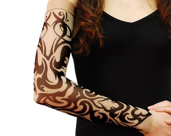 Wild Rose Unisex TRIBAL Single Tattoo Mesh Sleeve, Tan