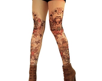 Wild Rose Ladies Whoa COWGIRL Horsehoe Snake Star Tattoo Leggings, Tan