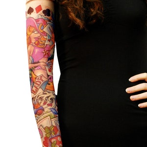 Wild Rose-uniseks LADY LUCK Gambler Horseshoe Poker Cobra enkele tattoo sleeve, geelbruin