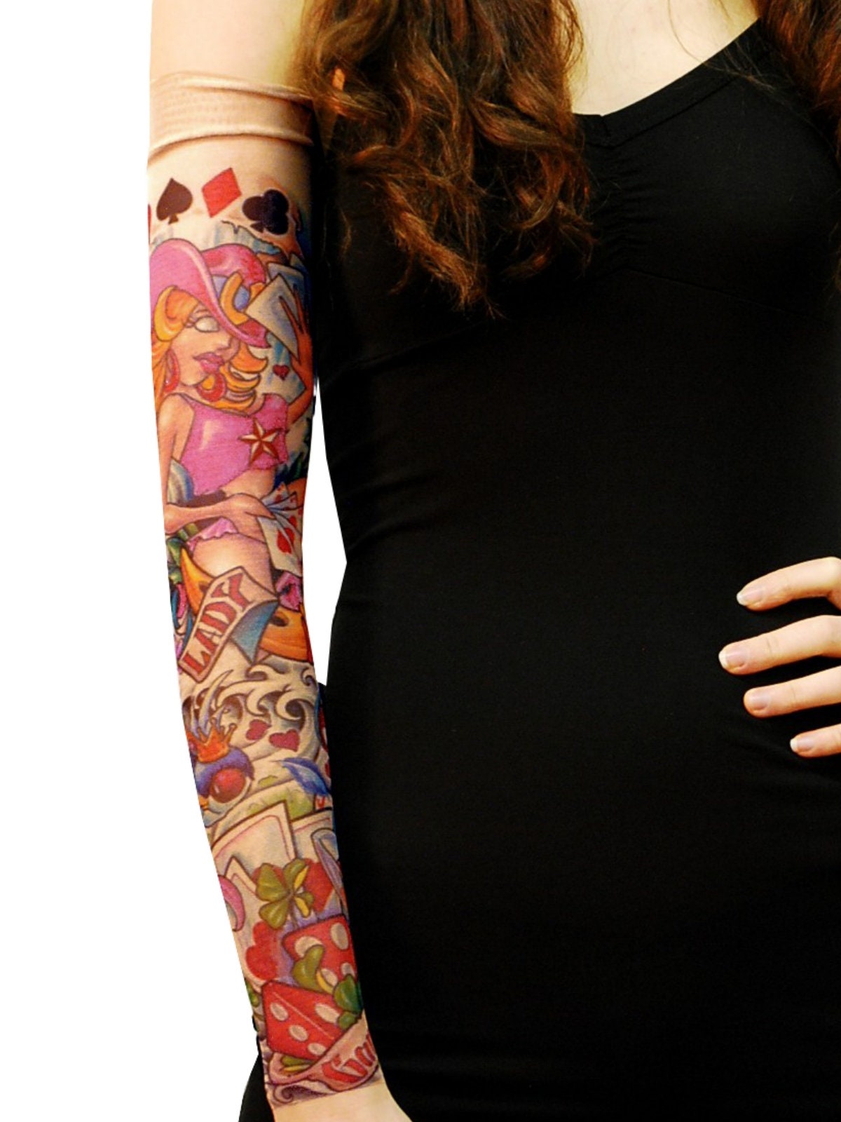 Wild Rose Unisex LADY LUCK Gambler Horseshoe Poker Cobra Single Tattoo  Sleeve, Tan - Etsy, image size:1200x1600