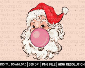Santa PNG Bubblegum Santa PNG Vintage Santa Clause png Christmas png Christmas sublimation Santa Clause Png Funny Santa png