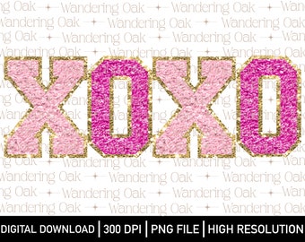 XOXO Valentine PNG faux glitter Valentine’s Day Patch png Valentine’s Day sublimation valentines day chenille Png retro love png