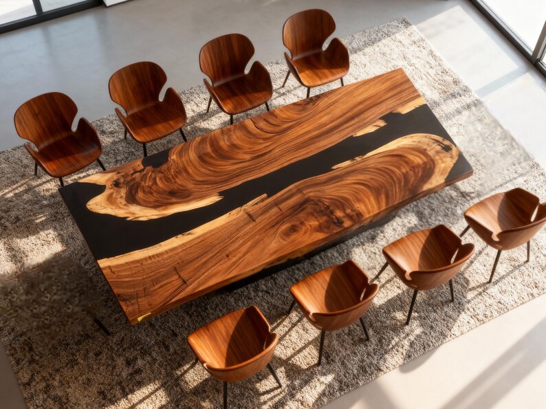 Epoxy Resin Dining Table, Black Resin Wood Dining Table, Resin River ...