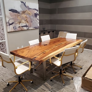 One of A Kind Wood dining table, Natural Finish Acacia wood dining table, Monkey_pot Wood Dining table, dining room tables, live edge table