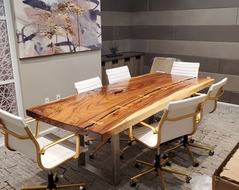 One of A Kind Wood dining table, Natural Finish Acacia wood dining table, Monkey_pot Wood Dining table, dining room tables, live edge table