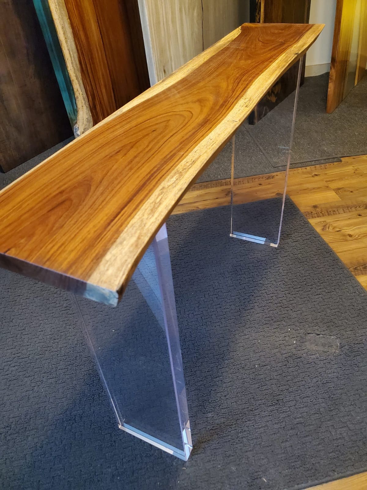 Floating Solid Wood Console Table With Clear Lucite Legs, Modern Living ...