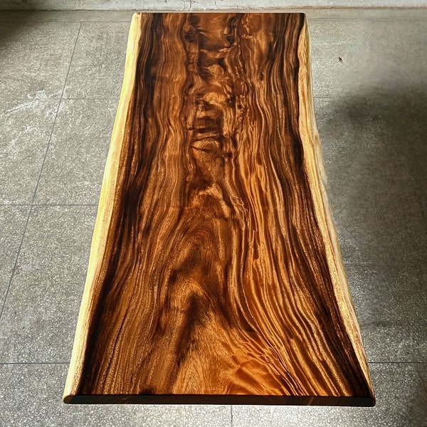 One of A Kind Wood dining table, Natural Finish Acacia wood dining table, Monkey_pot Wood Dining table, dining room tables, live edge table