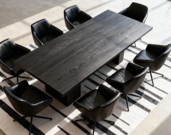 Mesa de comedor de madera de fresno carbonizado negro de 12 pies / Apta para exteriores / Madera maciza de fresno / Acabado carbonizado / Mesa moderna minimalista / Tamaños personalizados