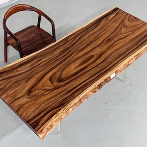One of A Kind Wood dining table, Natural Finish Acacia wood dining table, Monkey_pot Wood Dining table, dining room tables, live edge table