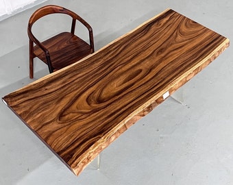 One of A Kind Wood dining table, Natural Finish Acacia wood dining table, Monkey_pot Wood Dining table, dining room tables, live edge table