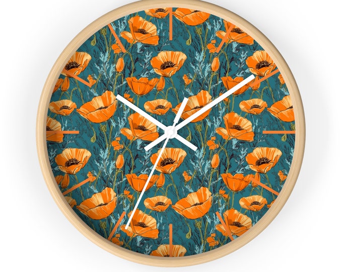 Orange California Poppy Wall Clock