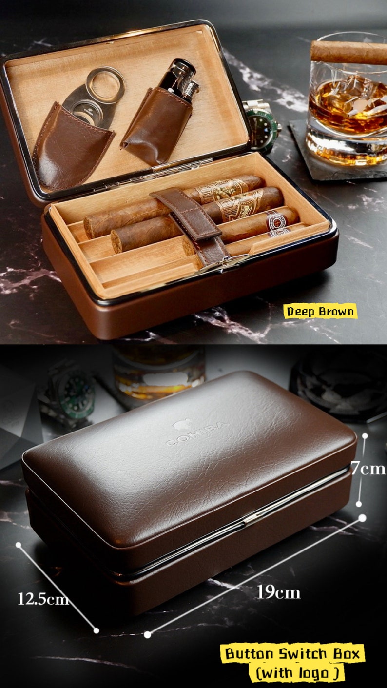 Personalized Luxury Leather Cigar Case Gift Set Portable Etsy