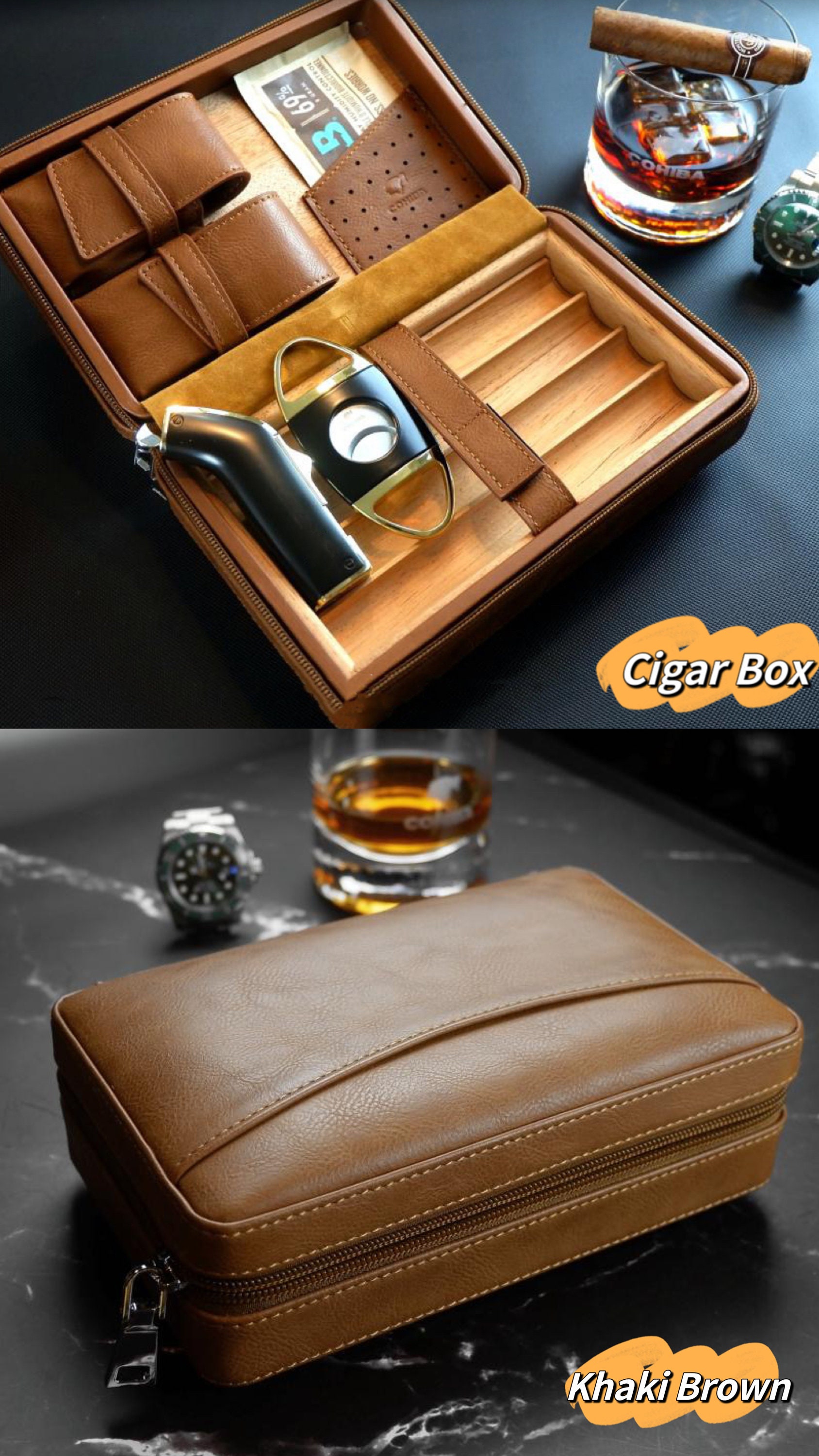 Personalized Luxury Leather Cigar Case Gift Set Portable Etsy