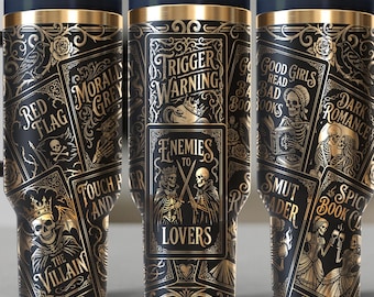 Book Lover Tarot Card Bookish Cup | Morally Grey Trigger Warning Smut Dark Romance Reader Laser-Engraved 40 oz Stainless Steel H2O Tumbler