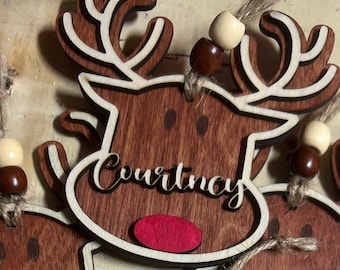 Personalized Reindeer Family Christmas Ornament,  Wood Stocking Tags Personalized, Baby Christmas Ornament, Christmas Decoration