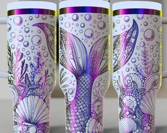 Mermaid Tail Underwater Seashell Scene 40oz H20 Tumbler with Straw | Princess Tumbler | Mermaid Decor