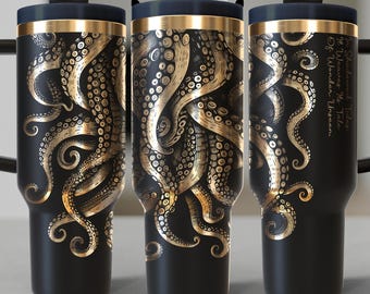 Octopus Tentacle Nautical 40oz H20 Tumbler with Straw | Kraken Tumbler | Ocean Life Sea Monster Decor Cup