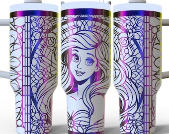 Little Mermaid Stained Glass Portrait 40oz H20 Tumbler with Straw | Princess Tumbler | Mermaid Decor