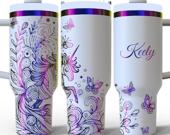 Wishmaker Unicorn Personalized 40oz H20 Tumbler with Straw | Princess Tumbler | Mythic Creature Decor