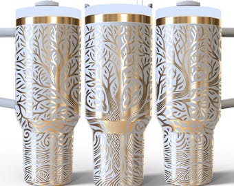 Yggdrasil Tree of Life 40oz Engraved Tumbler with lid and straw | Celtic World Tree Viking Theme Gift for Him or Her