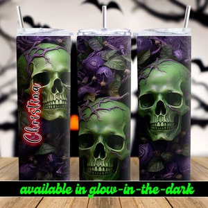 The Skulls Personalized Halloween Glow Tumbler with Straw Big Glow in the Dark Halloween Tumbler Halloween 2023 image 6