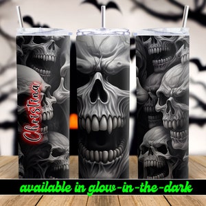 Vampire Skull Personalized Halloween Glow Tumbler with Straw Big Glow in the Dark Halloween Tumbler Halloween 2023 imagem 10