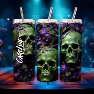 The Skulls Personalized Halloween Glow Tumbler with Straw Big Glow in the Dark Halloween Tumbler Halloween 2023 image 5