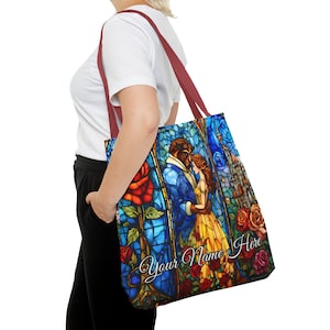 Personalized Beauty and the Beast Stained Glass Tote, Book Bag Gift, Belle Gift for Her, Bookish Gifts, Book Lover Gift, Cute Tote Bag image 6