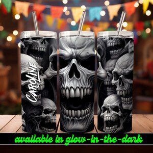 Vampire Skull Personalized Halloween Glow Tumbler with Straw Big Glow in the Dark Halloween Tumbler Halloween 2023 image 7