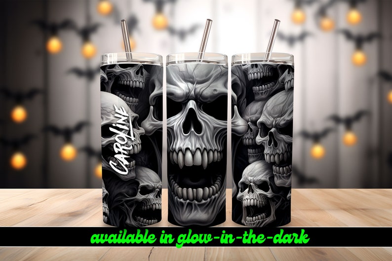 Vampire Skull Personalized Halloween Glow Tumbler with Straw Big Glow in the Dark Halloween Tumbler Halloween 2023 Bild 9