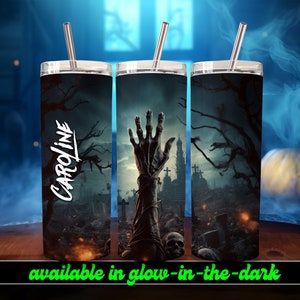 Zombie Arm Personalized Halloween Glow Tumbler with Straw Big Glow in the Dark Halloween Tumbler Halloween 2023 image 7