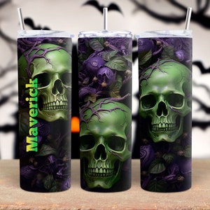 The Skulls Personalized Halloween Glow Tumbler with Straw Big Glow in the Dark Halloween Tumbler Halloween 2023 image 7